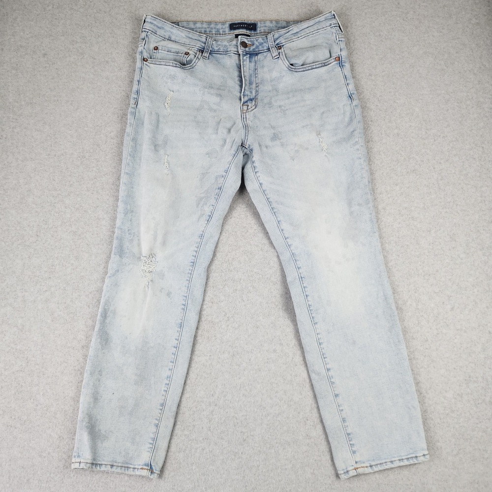 Aeropostale Jeans Mens 36x30 Light Wash Skinny Distressed Blue Stretch Denim